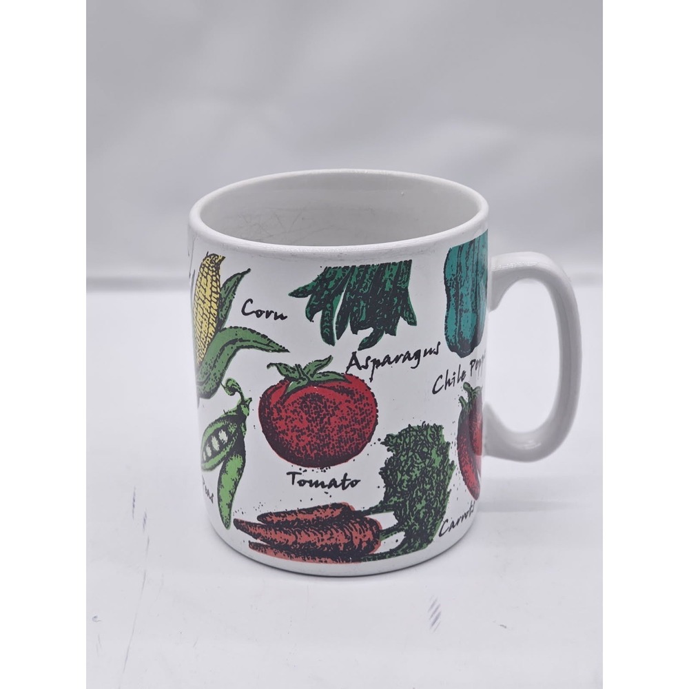 Extra Large Ceramic Soup Mug  White w Vegetables HUGE